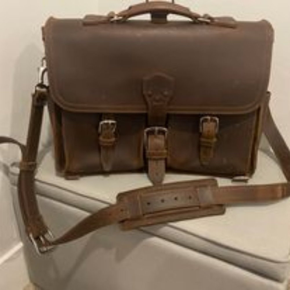 Saddleback Leather Thin Front Pocket Leather Briefcase Dark Coffee Brown
